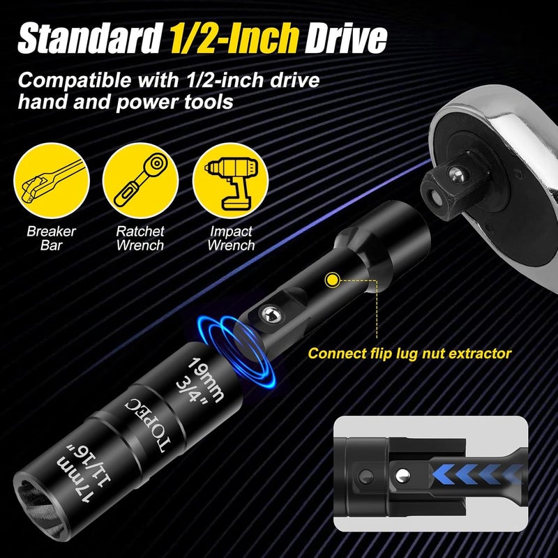 Topec 1/2" Drive Impact Extension Bar, for Flip Lug Nut Extractor Socket, 3" - Image 3